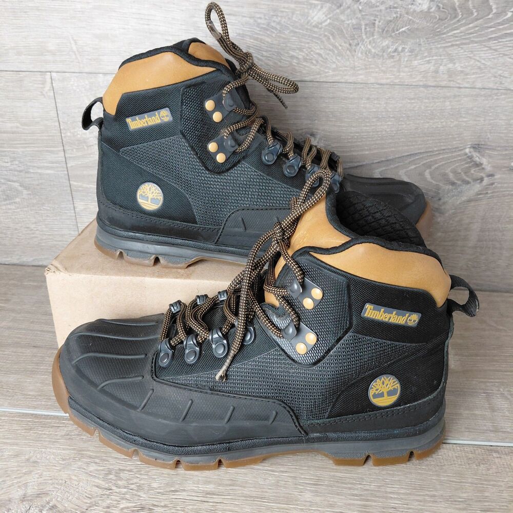 Timberland Euro Hiker Boot Men 8.5 Black Wheat Shell Toe Jacquard Outdoor Hiking